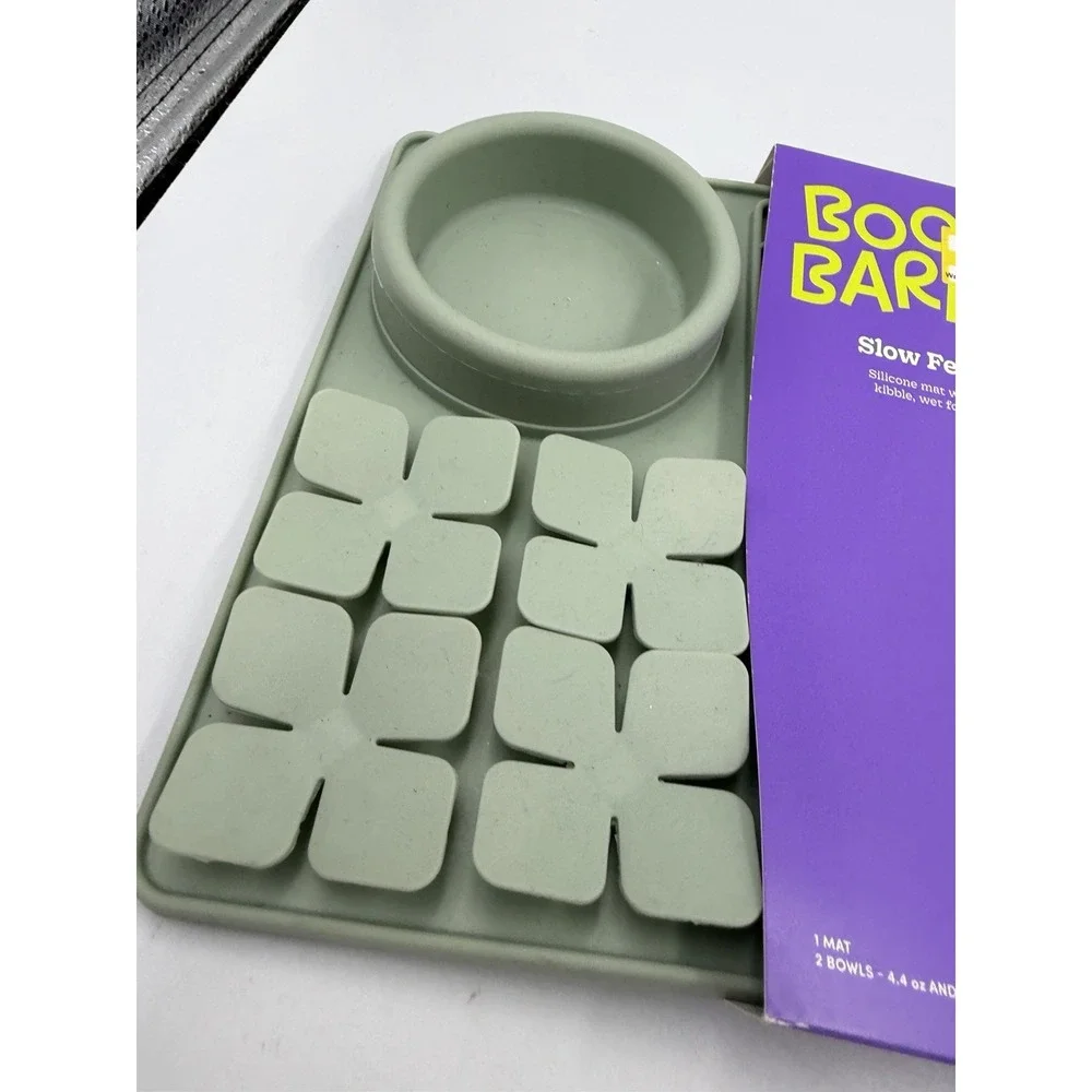 Boots & Barkley Silicone Slow Feeder Mat w/ 2 Bowls, Green, Adult NEW